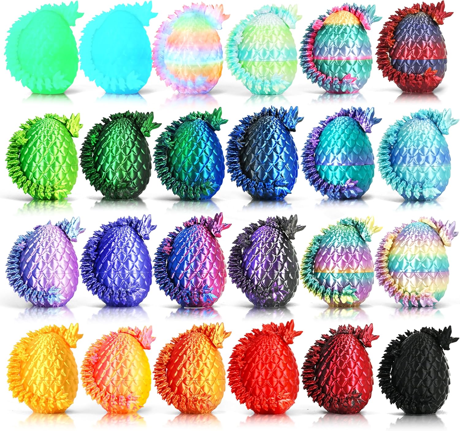 24PCS 3D Printed Dragon Eggs, Prefilled Easter Dragon Egg with Dragon Toy for Basket Stuffers, Unique Easter Basket Essentials for Kids Goodie Bag Fillers, Classroom Prize Supplies