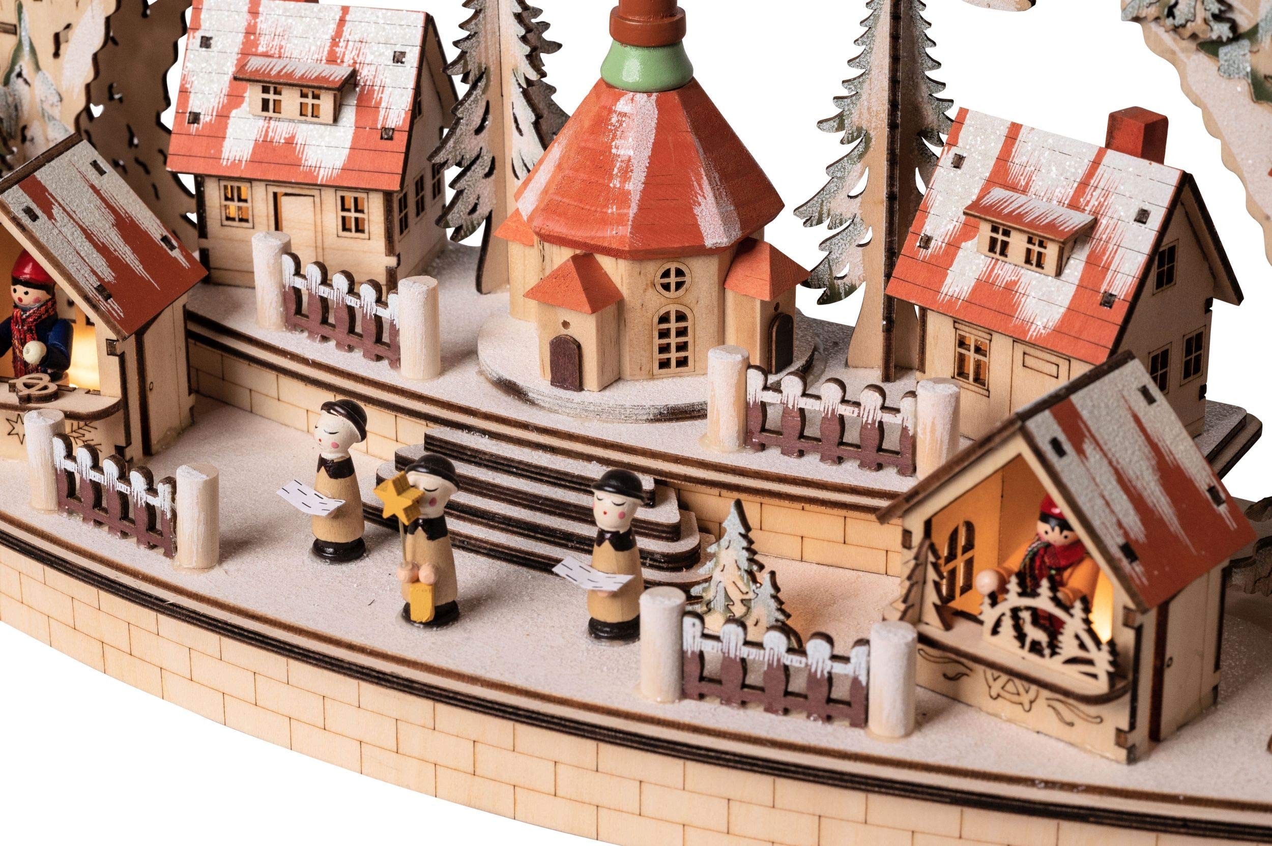 Wichtelstube-Kollektion LED Schwibbogen Seiffener Kirche, Schwippbogen Lichterbogen Echtholz Weihnachtsdeko Fensterbank, Batteriebetrieben inkl. Timer
