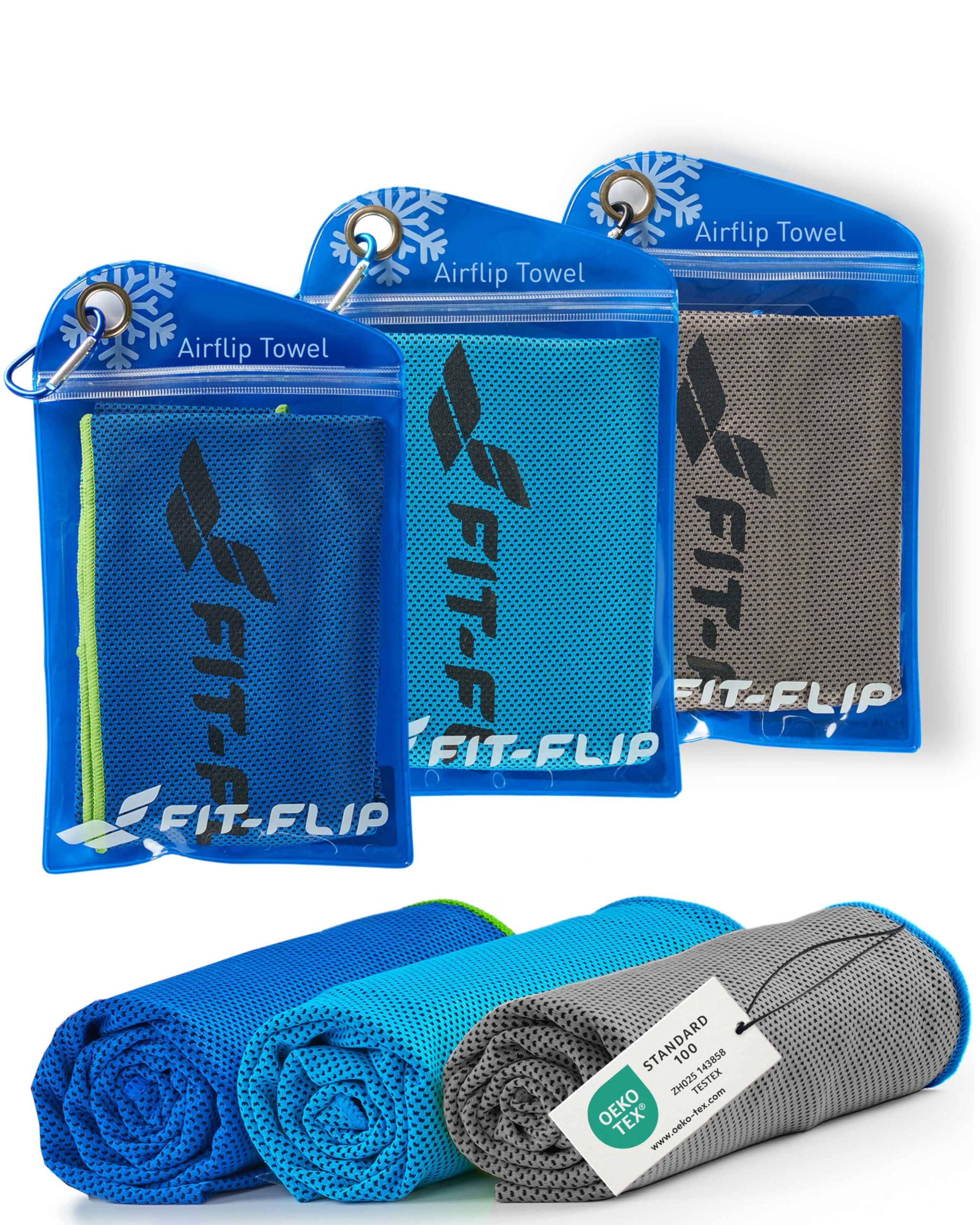 Fit-Flip Kühltuch 3er Set – Kühlendes Mikrofaser Handtuch für Fitness & Sport – OEKO-TEX® STANDARD 100