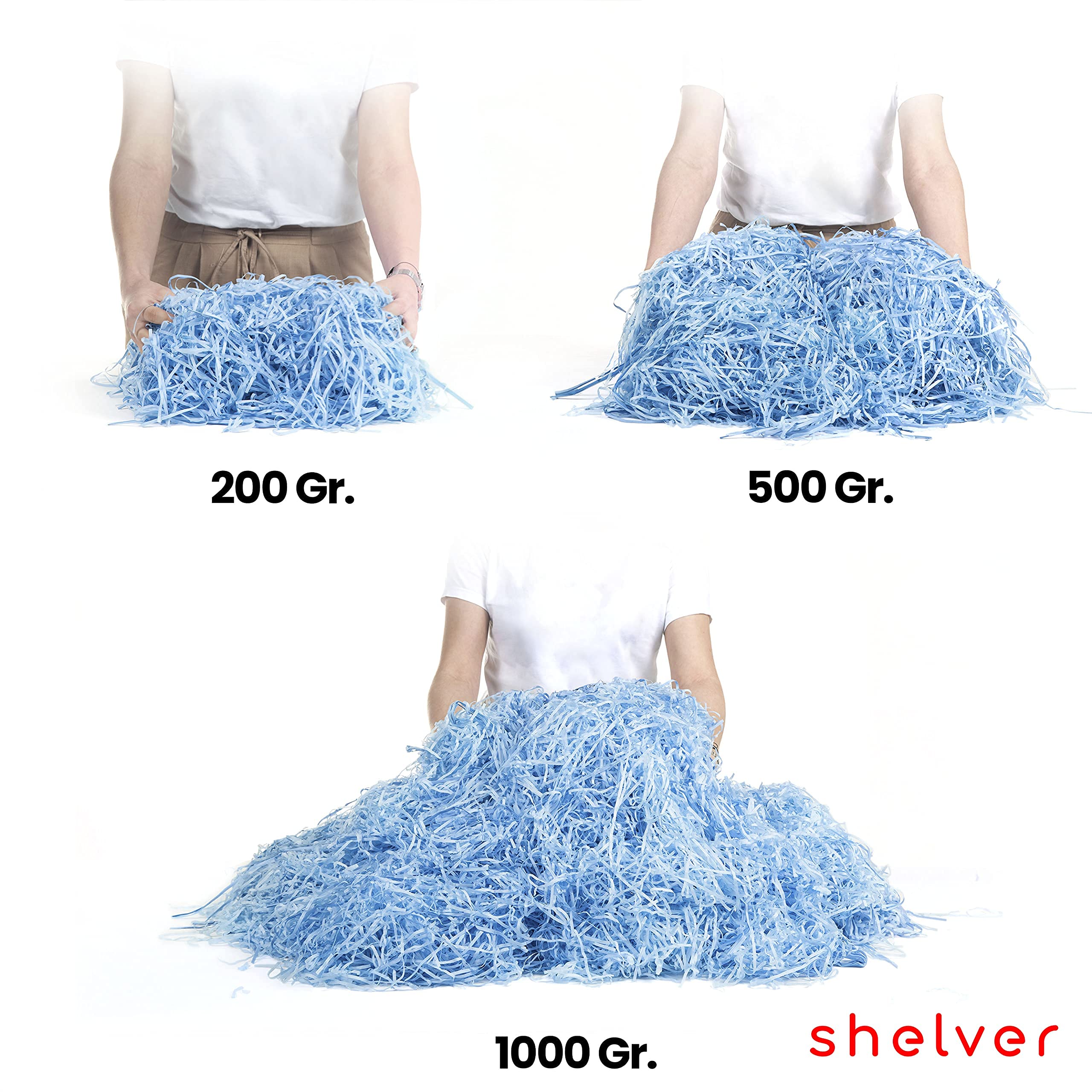 Versnipperd vloeipapier, 50-500 g iriserende versnipperd papier geschenkvuller, lichtgewicht gekreukelde vulstoffen(Style E/Light Blue,500g