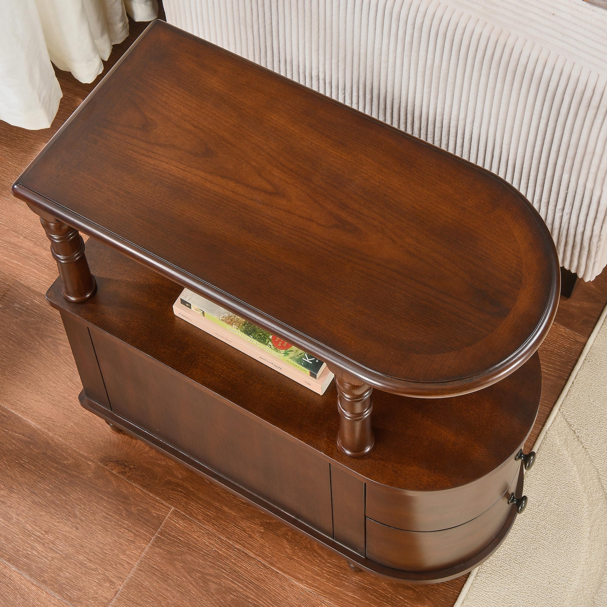 Mesa auxiliar de madera con 2 cajones y estante, sofá estrecho mesa auxiliar para salón, mesita de noche vintage delgada para dormitorio, silla delgada, mesa auxiliar cereza nogal