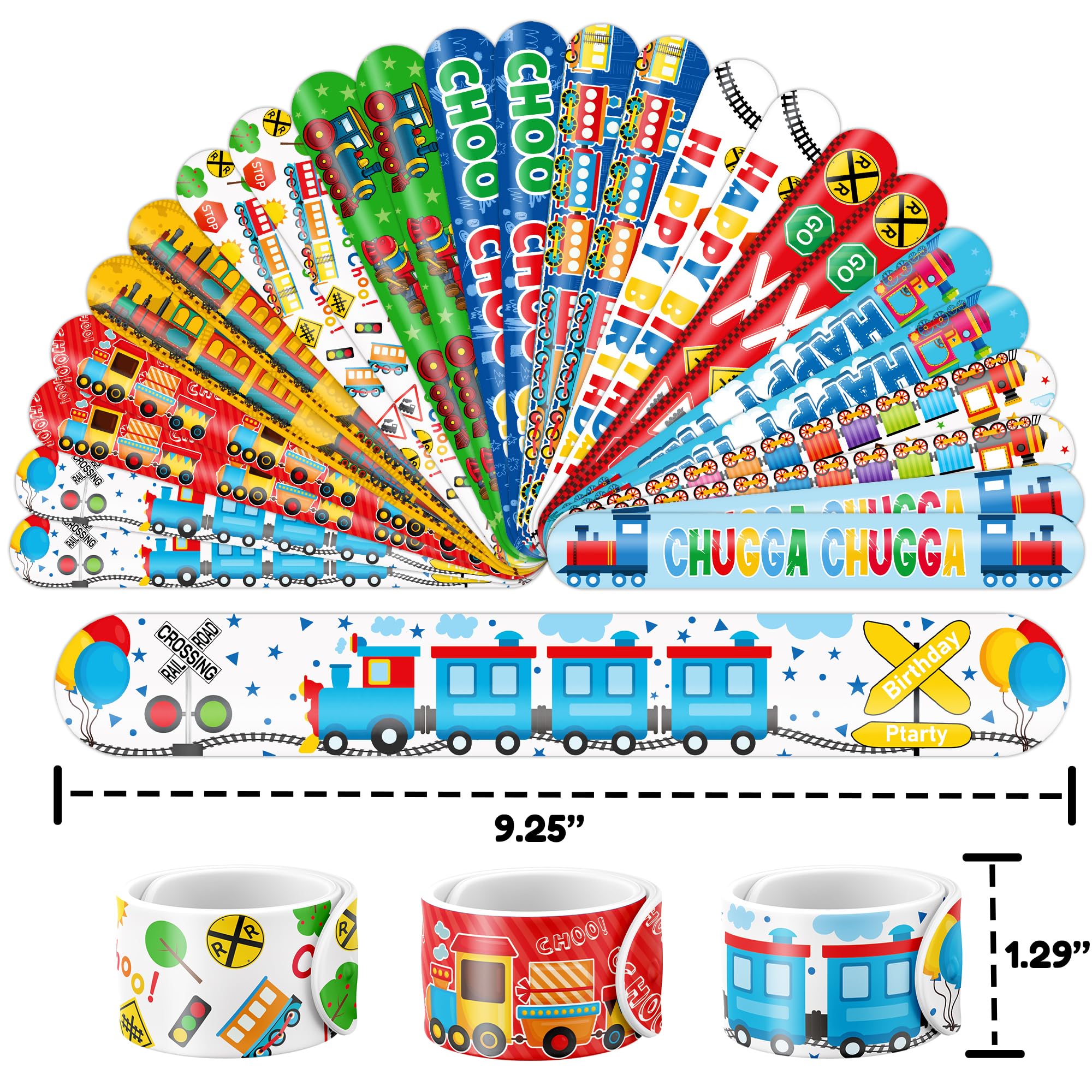 48PCS Train Party Favors - 24PCS Tattoos & 24PCS Slap Bracelets - Train-Themed Birthday Supplies, Decorations, Classroom Prizes, Carnival Rewards, Gifts for Boys & Girls