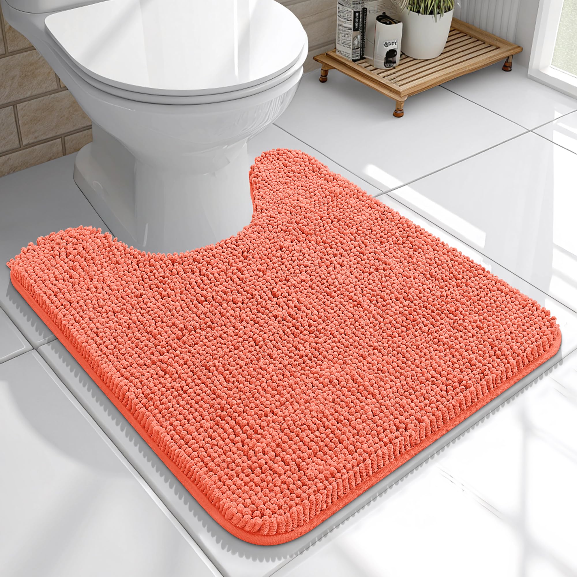 OLANLY Toilet Rugs U-Shaped 20x20, Soft Absorbent Chenille Contour Rugs