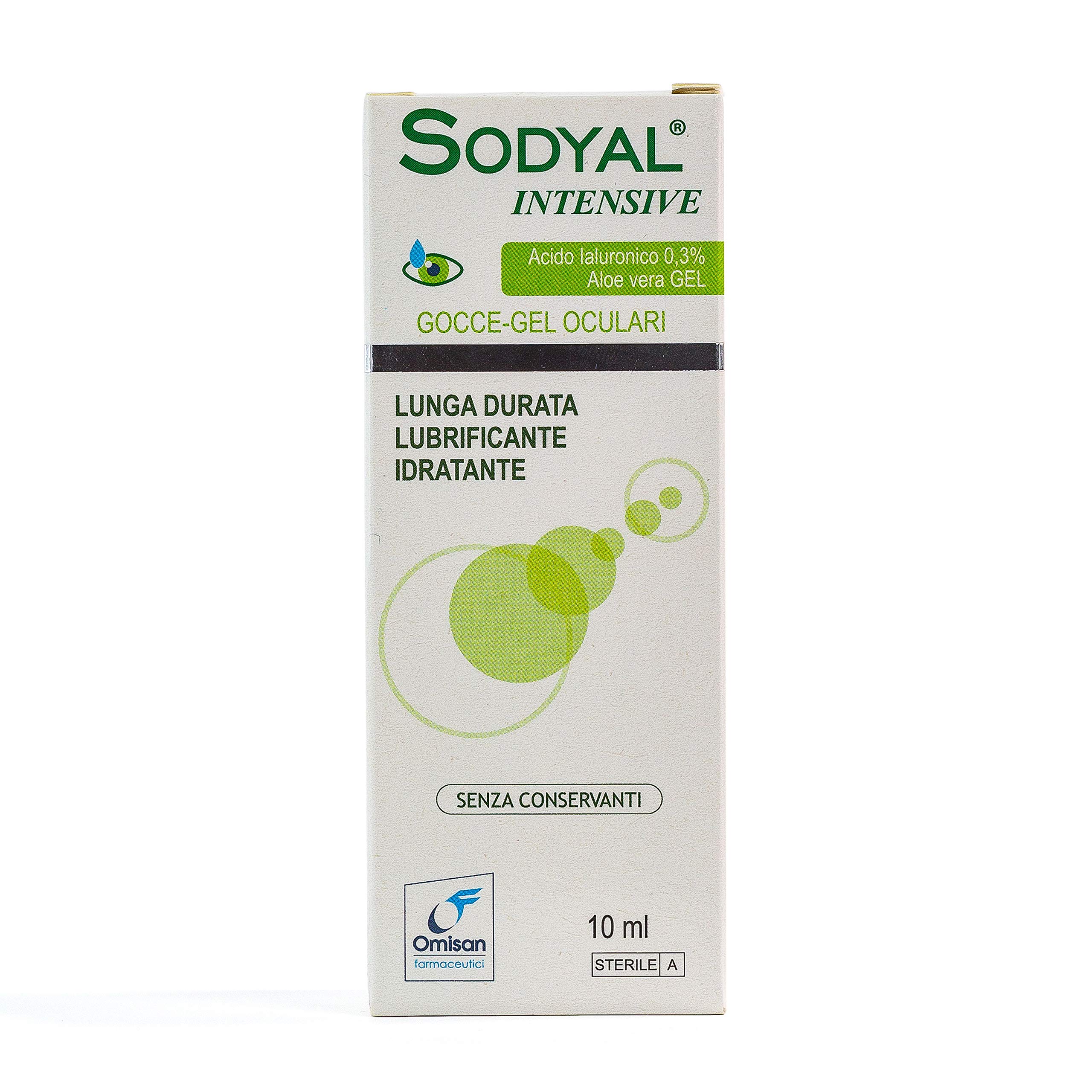 Sodyal Intensive Gocce-Gel - Lubrificante di lunga durata ed idratante. Gocce oculari con Acido ialuronico ed estratti naturali di Aloe vera - 10 ml