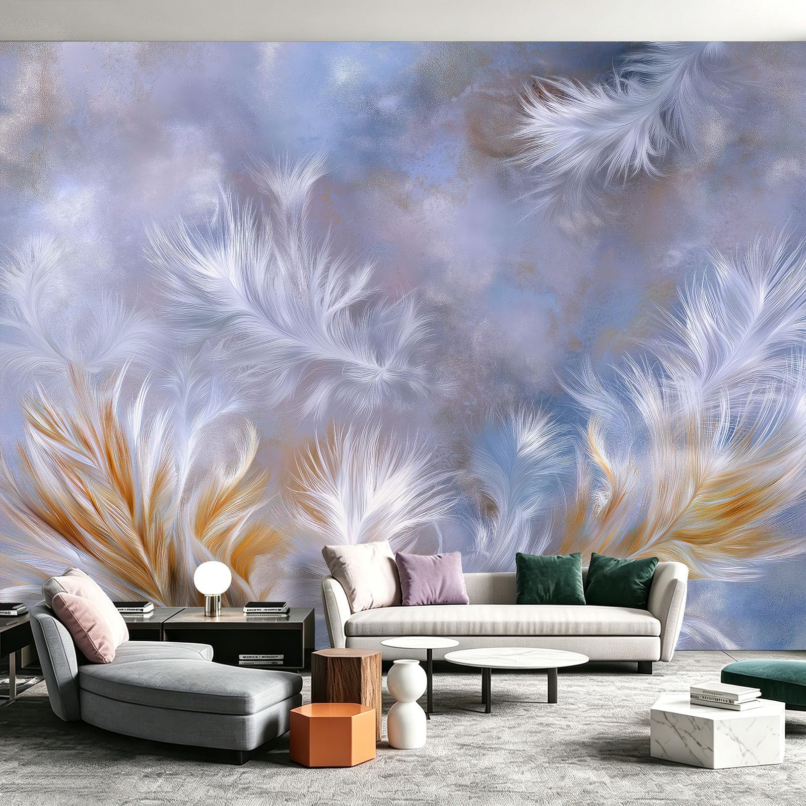 WTD - Papel pintado fotográfico (300 x 210 cm), diseño de plumas, multicolor