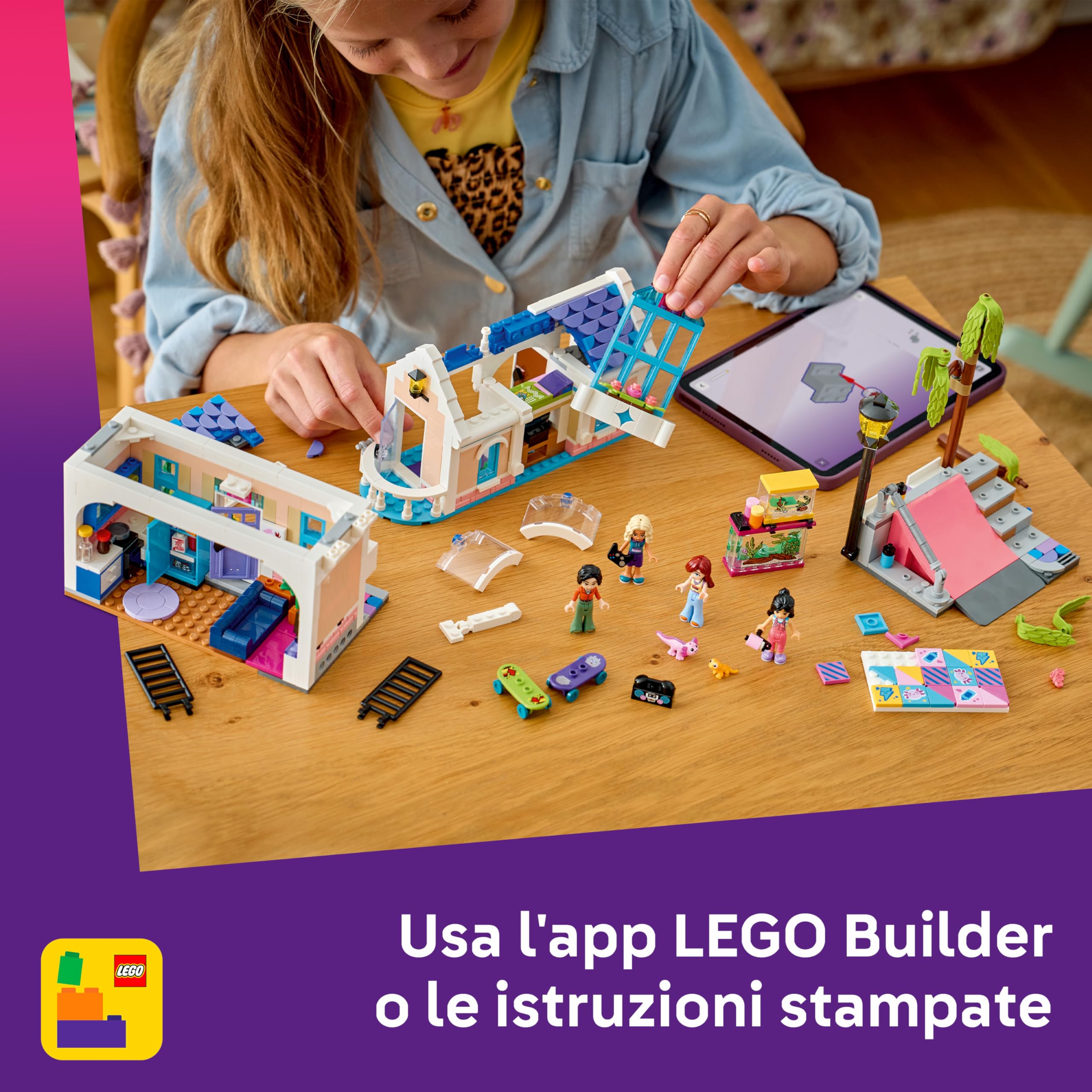 LEGO Friends Casa della Famiglia di Liann - Giocattolo in Miniatura da Costruire con Giardino, 4 Mini Bamboline, Animale Axolotl, Gecko e Accessori - Regalo di Compleanno per Bambine da 7 Anni - 42687