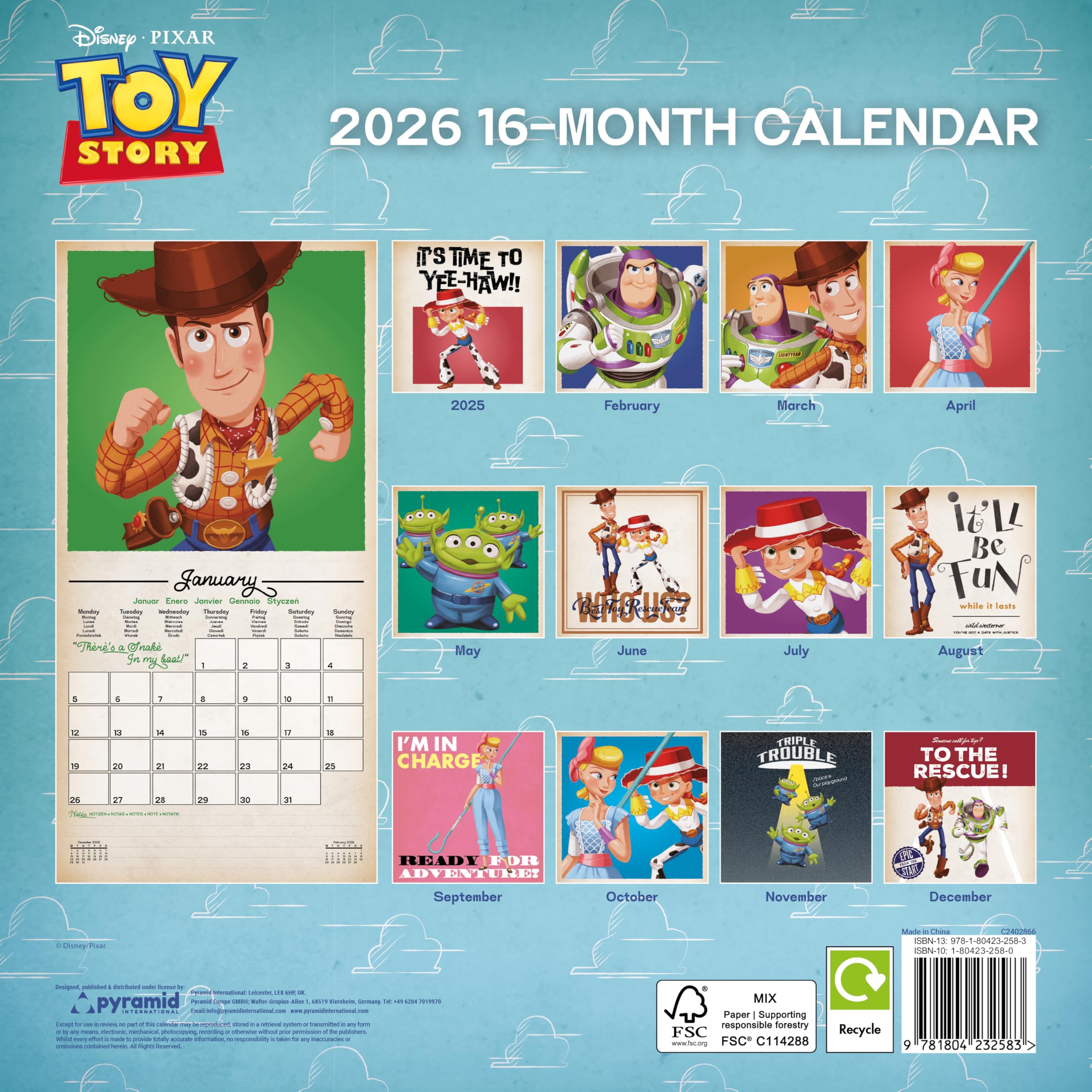☺︎SEGA TOYSTORY2 Jessie Block Calendar Pyramid - Toy Story 2026 - Brochure Calendar 30 x 30 cm with Woody