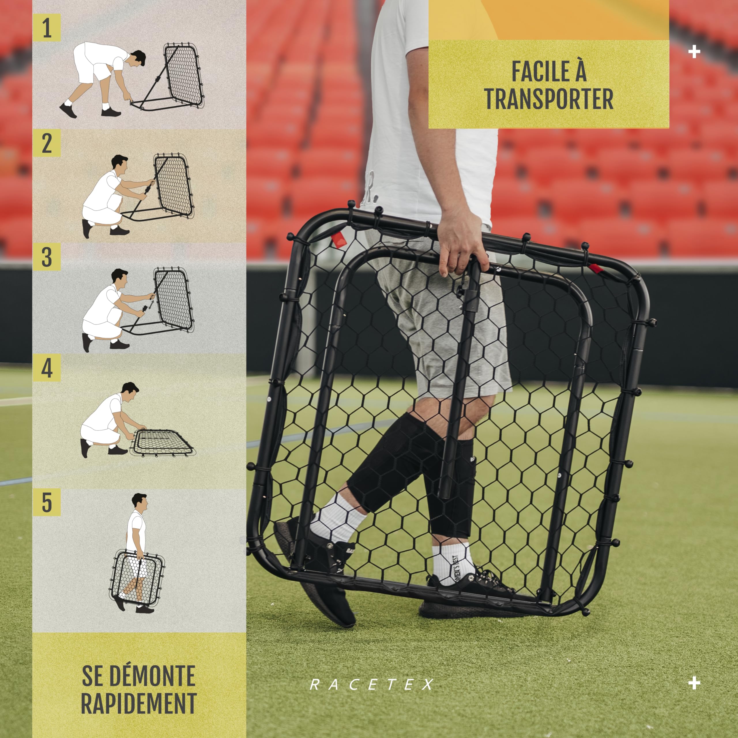 Racetex Filet de rebond football réglable sans fond - Rebondisseur pour enfants et adolescents - Entraînement varié jardin parc