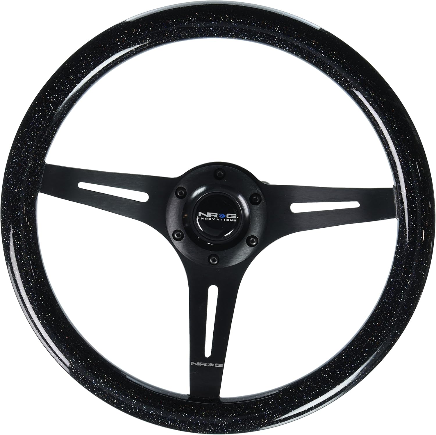 NRG Innovations NRG-ST-015CG-WT Steering Wheel - 350mm 25mm Deep Configuration 3 Chrome Gold Spokes Classic White Wood Grain Wheel/White Grip