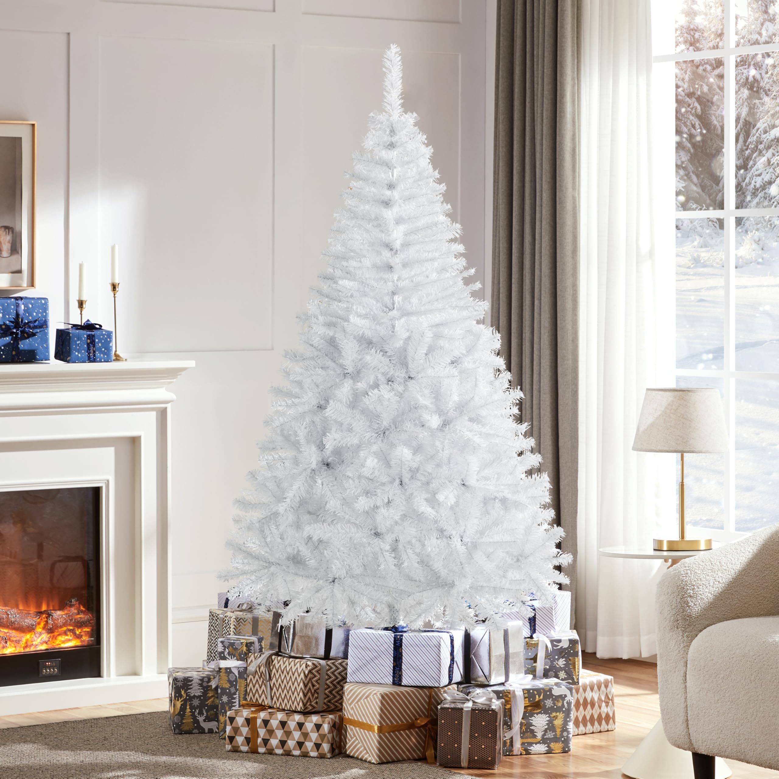 Yaheetech 6ft Artificial Christmas Tree with Foldable Stand & 528 Branch Tips Realistic Spruce Xmas Tree for Holiday Decorative, White