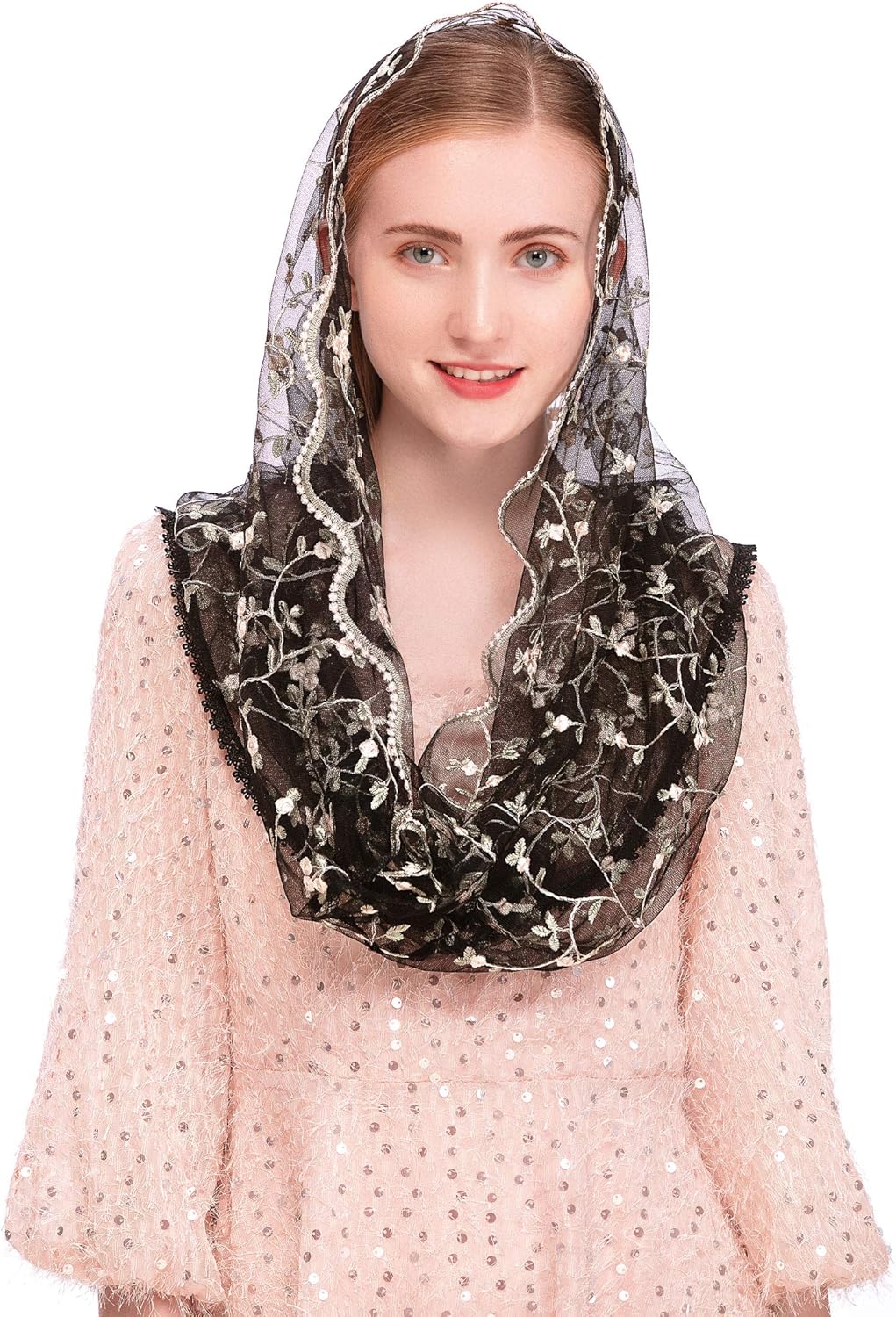 PAMOR Chapel Veils Mantilla Infinity Veil Latin Mass Little Flower Soft Embroidered Lace Head Covering Scarf - Image 2