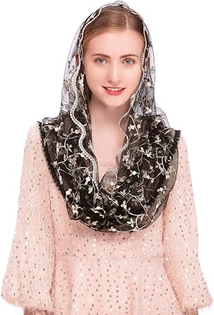 PAMOR Chapel Veils Mantilla Infinity Veil Latin Mass Little Flower Soft Embroidered Lace Head Covering Scarf