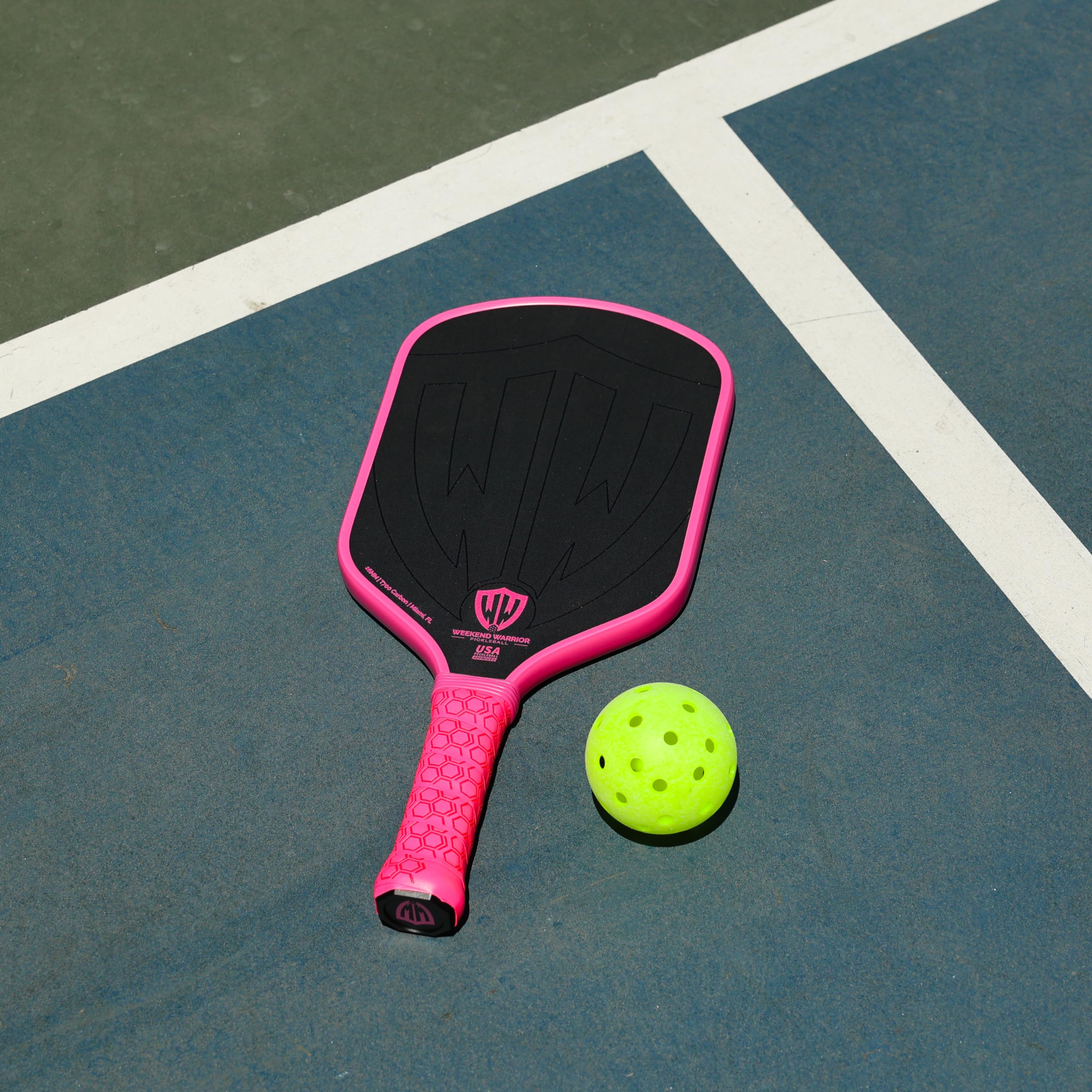 Weekend Warrior Pickleball Paddle - USAPA Approved - T700 Carbon Fiber for Ultimate Spin - Elongated Handle and Shape for Power - Paddle Cover, Paddle Eraser, Lead Tape, Sweatband Included