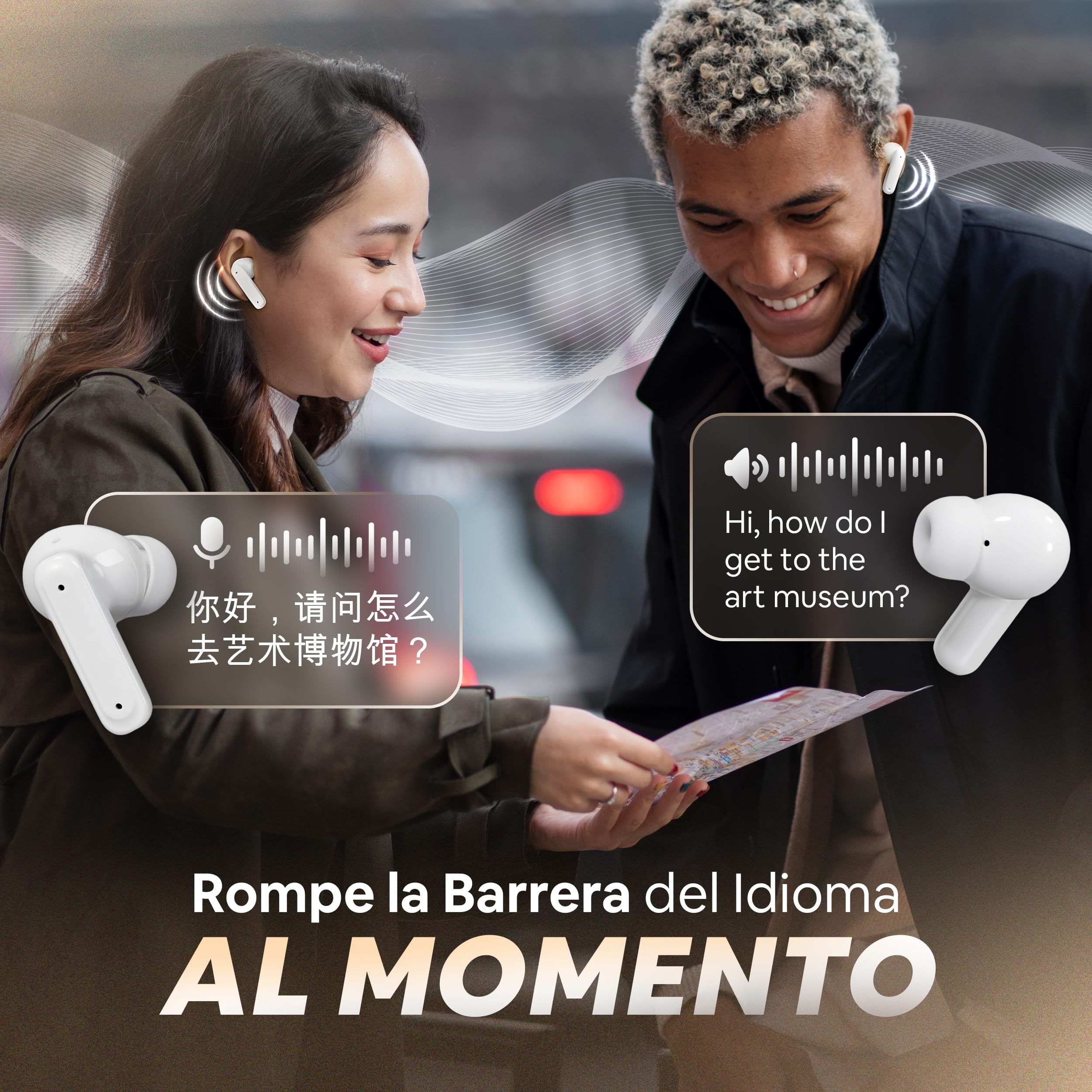 Auriculares Traductor en Tiempo Real 158 Idiomas y Limpiador - Traductor Instantaneo de Voz con iOS y Android - Auriculares Traductores Simultaneos IA con ANC y Estuche con Pantalla Táctil