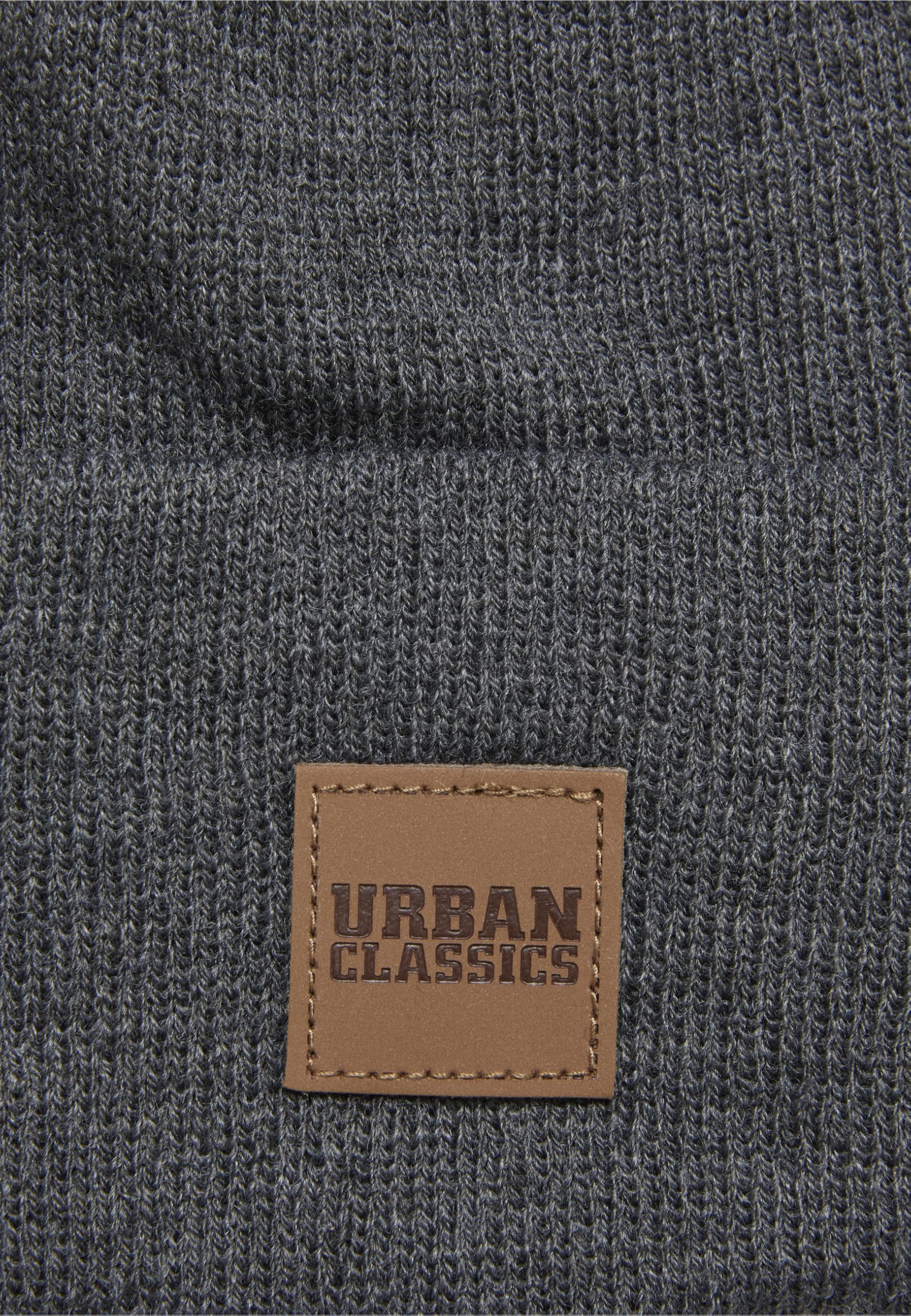 Urban Classics Uniseks Leatherpatch Long Beanie Czapka Zimowa, Szary