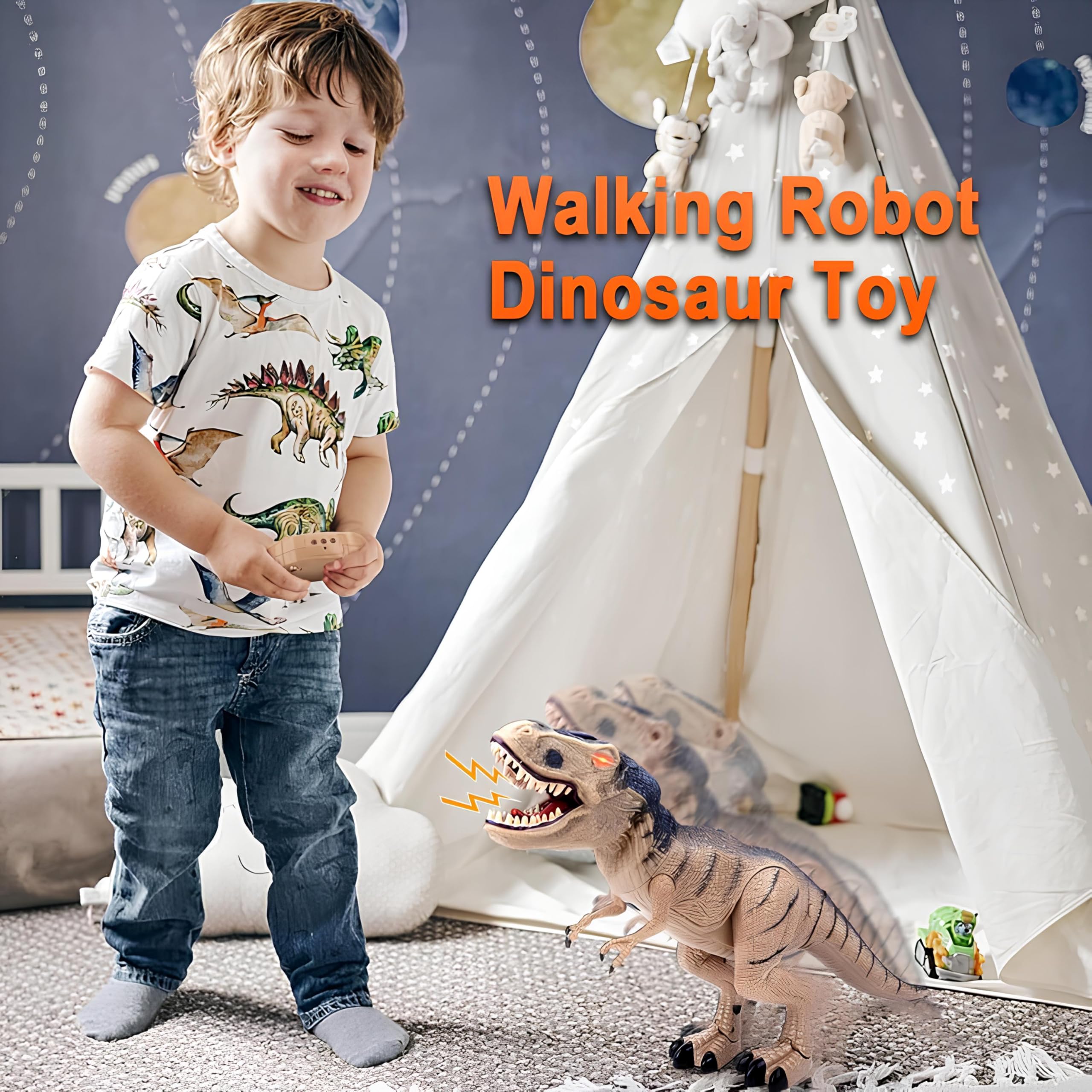 Dinosauro Telecomandato Gigante cm 53 con Effetto Fumo dalla Bocca Luce LED e Suoni Reali RC Dinosaur Tirannosauro T Rex Cammina e Ruggisce Realistico T-Rex Dinosauro Elettrico Gigante Giocattolo