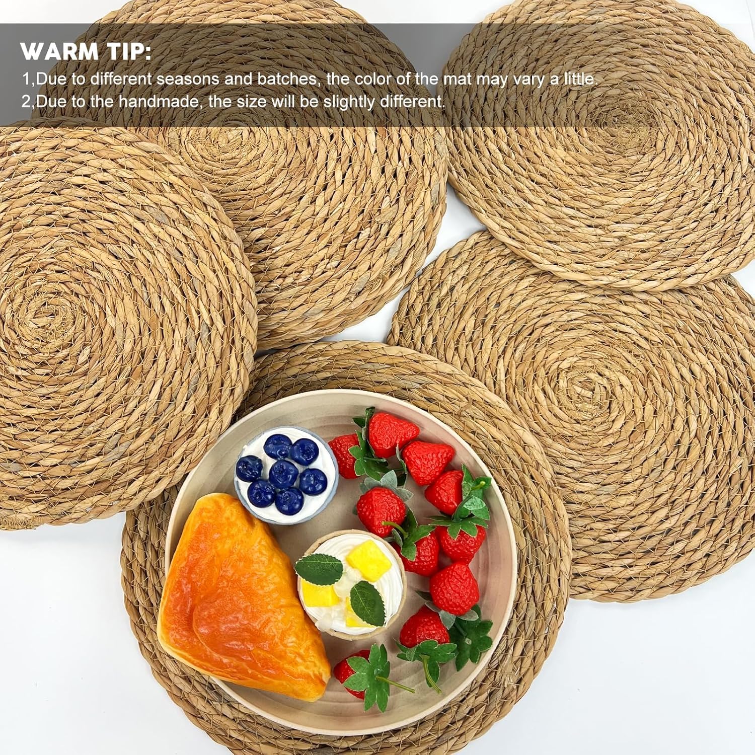 24er Set Runde Platzsets 30 cm, Boho Tischsets Naturgeflecht, Hitzebeständig & rutschfest, Handgewebte Tischmatten im Rustikalen Stil für Esstisch & Dekoration