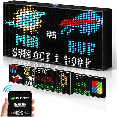 Glance LED Ticker - Customizable LED Display Sports Ticker, LED Display for Man Cave, Stock Market Ticker Display, Sports Score Retro Smart Pixel Display, Weather Display - 10.5"x5.5" Made in USA