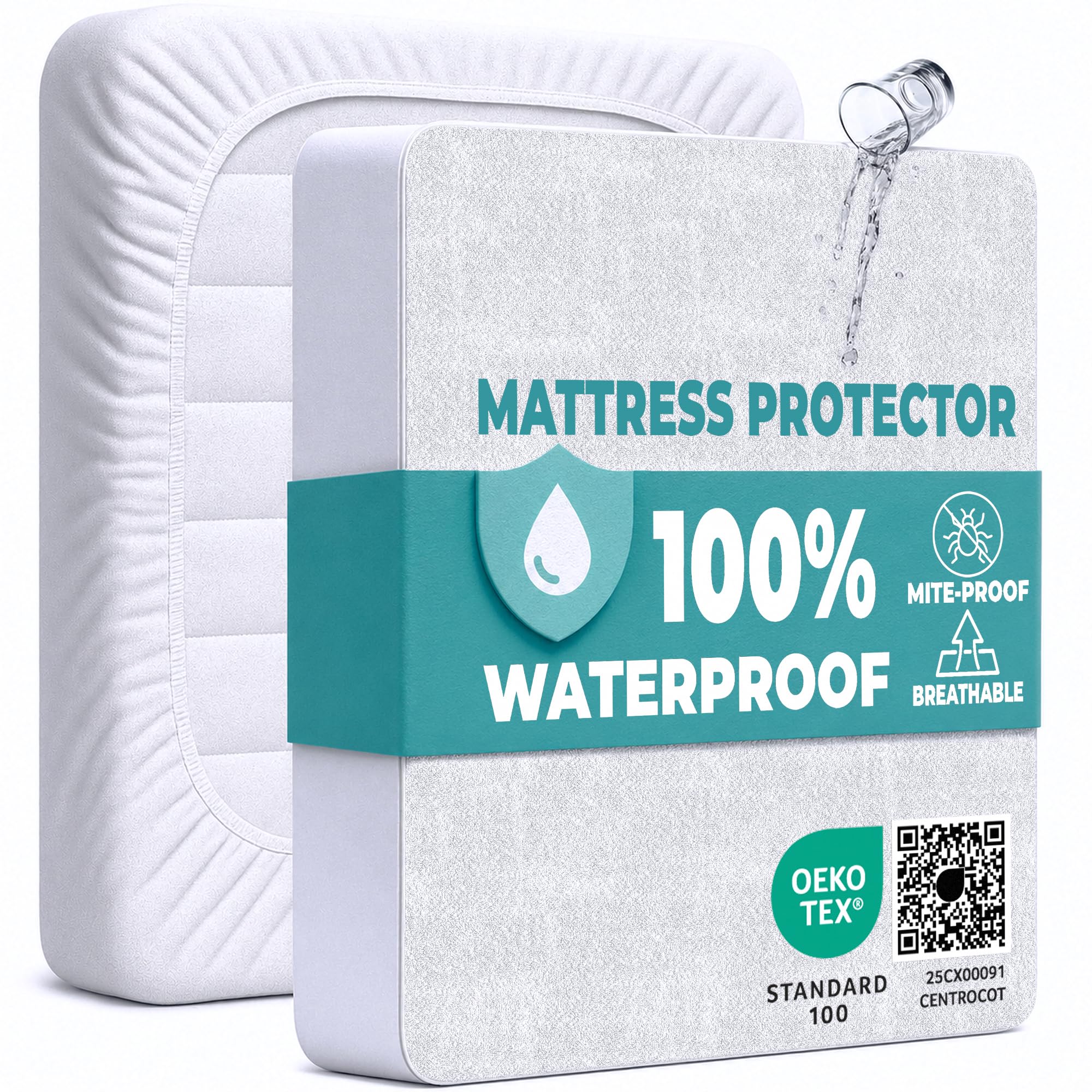 King Size Mattress Protector Waterproof for Bed 150x190 cm Premium Cotton Terry Bed Fitted Sheet with Microfiber Corner Soft and Breathable Mattress Protector Hypoallergenic and Machine Washable — image 1