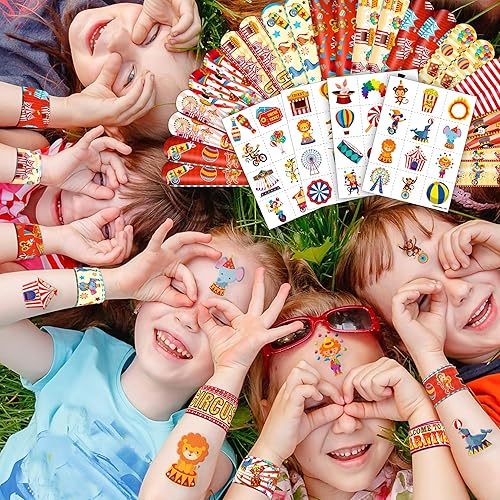 72PCS Carnival Party Set - 48PCS Temporary Tattoos & 24PCS Slap Bracelets - Fun Circus-Themed Birthday Supplies, Baby Shower Gifts, Classroom Rewards & Party Decor for Kids (Boys & Girls)