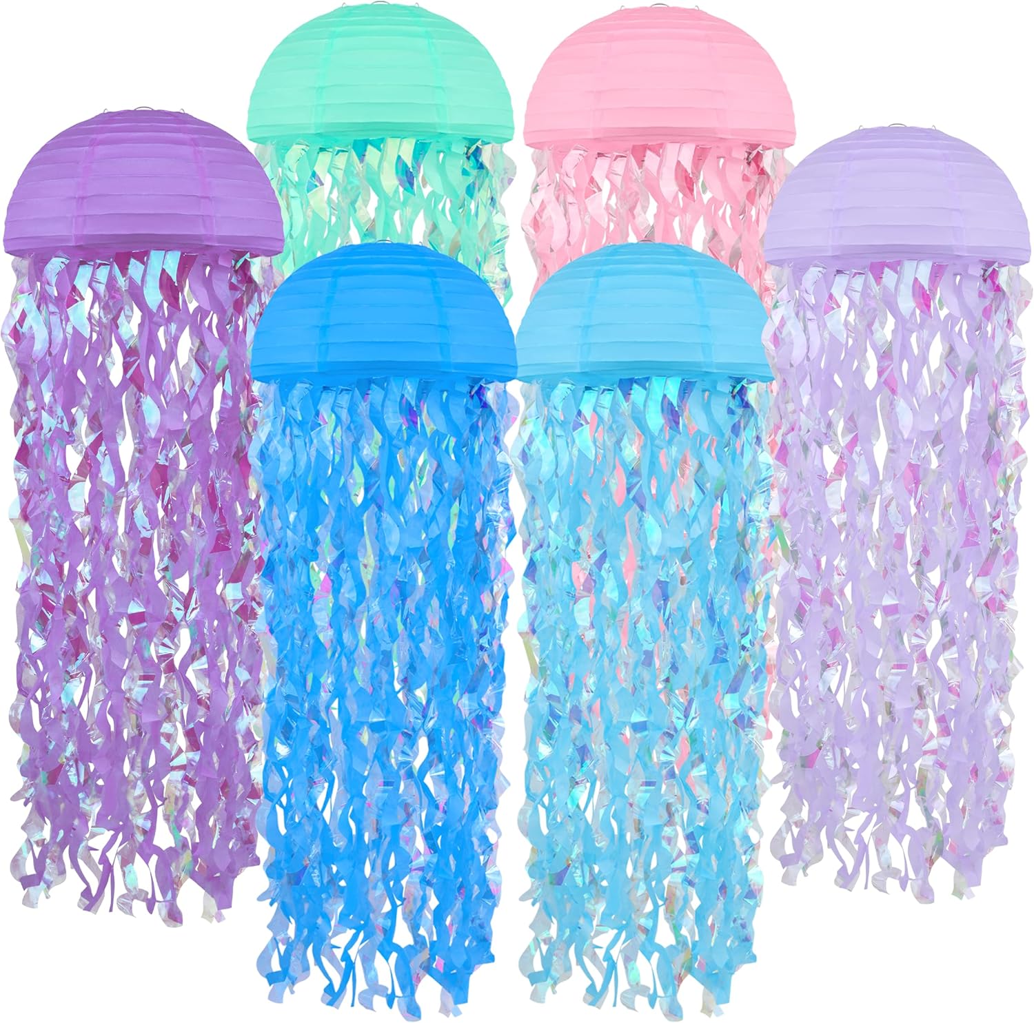 Pack of 6 Jellyfish Paper Lanterns Ocean Lanterns - Lampshade Under the Sea Birthday Decoration, Mermaid Ocean Theme Party Deliveries, Party Decorations for Birthday Celebration (Brilliant)