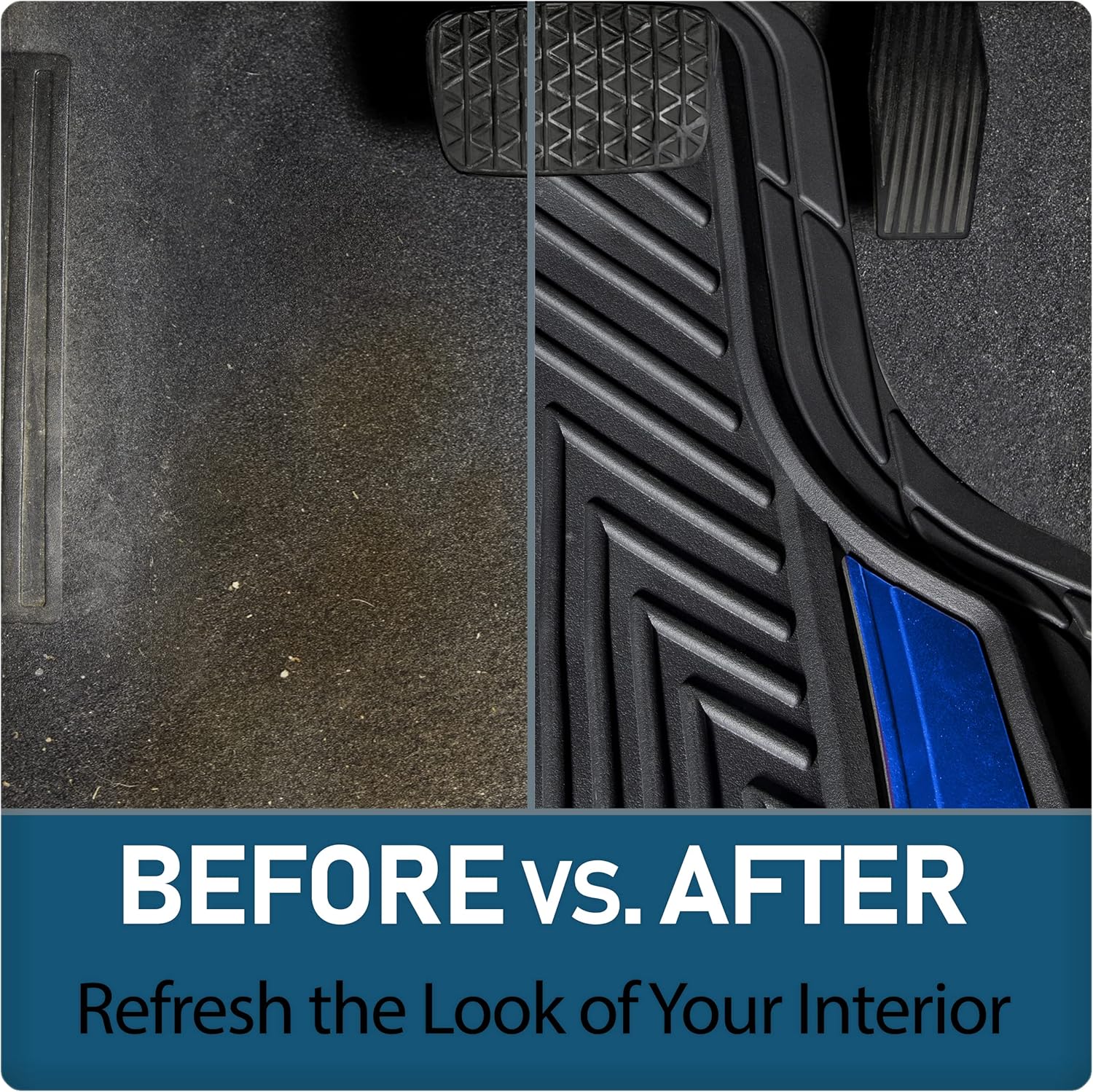 Custom Accessories 4-Piece Anodized Sport Floor Mats, All-Weather Mats for Cars, Trucks, SUVs — Black/Blue