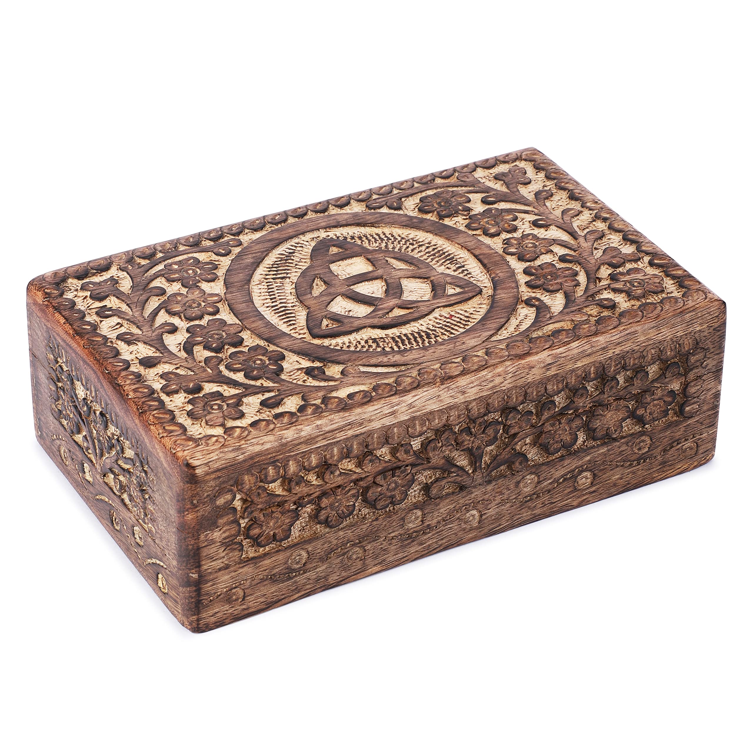 Ajuny Tallado Mano Madera Joyas Almacenamiento Caja Nudo Trinity Celta 8x5