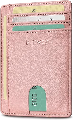Miniatura 158 de Buffway - Billetera delgada minimalista de cuero con protección RFID para hombre y mujer