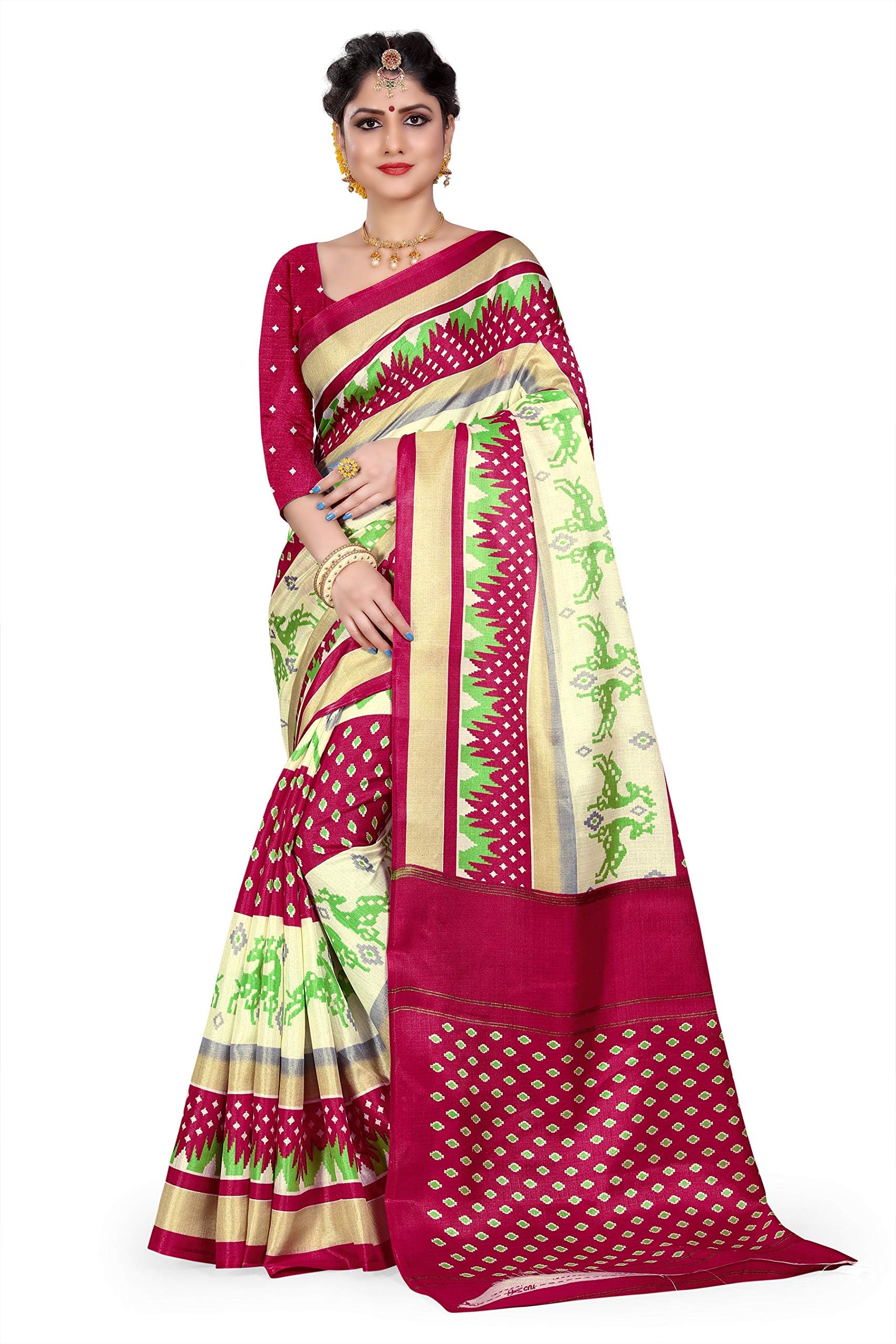 ShasmiWomen's Silk Blend Kanjivaram Jacquard Woven Saree For Women (Almaari Zari