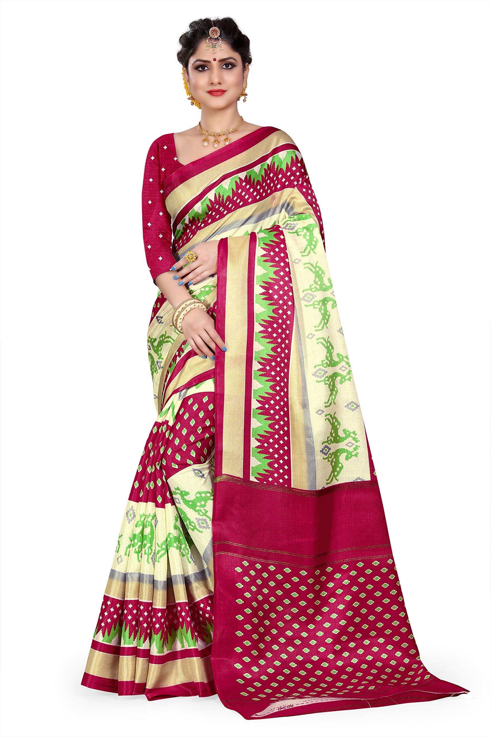 ShasmiWomen's Silk Blend Kanjivaram Jacquard Woven Saree For Women (Almaari Zari