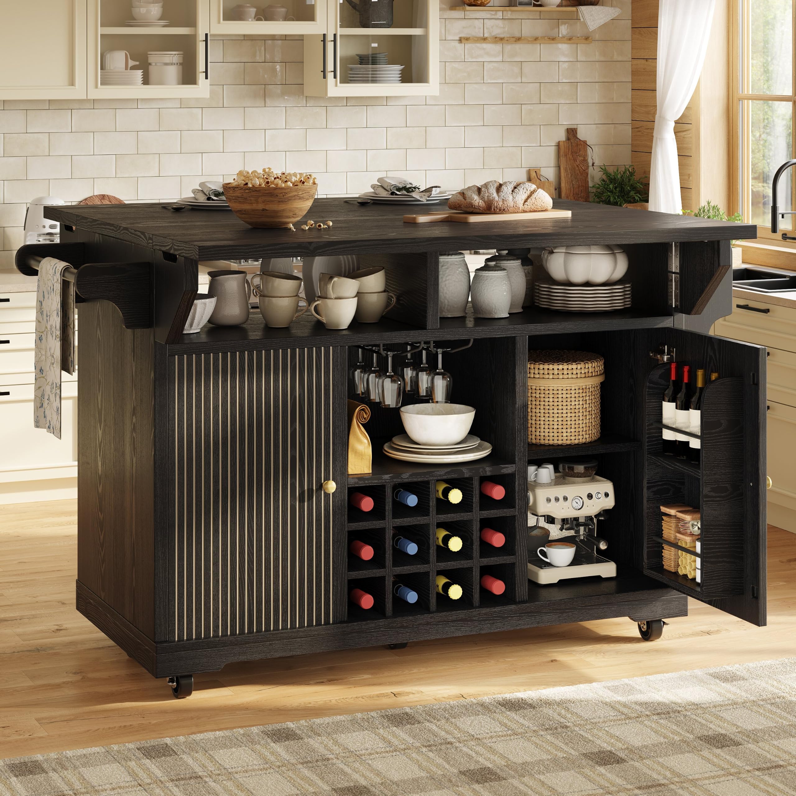 BTM Black Kitchen Island On Wheels