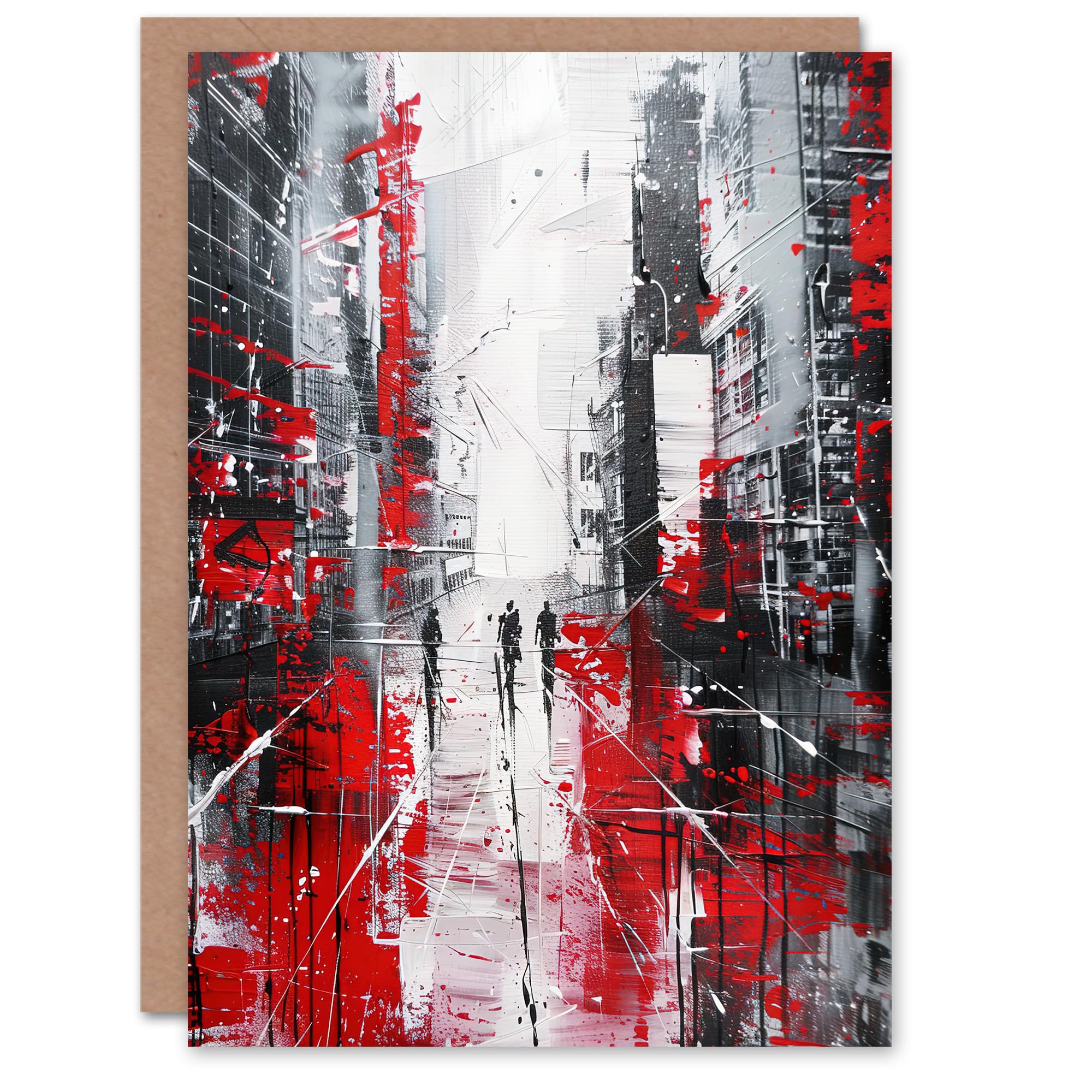 Artery8 Greeting Card Figures in Lodz Poland Street Abstract Painting Blank For Him Or Her Art Birthday Card