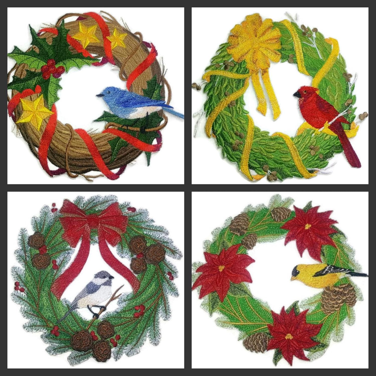 Custom Christmas Wreaths with Color of Nature [Blue Bird Wreath ] Embroidered Iron on/Sew Patch [7" *7"] [Made in USA]