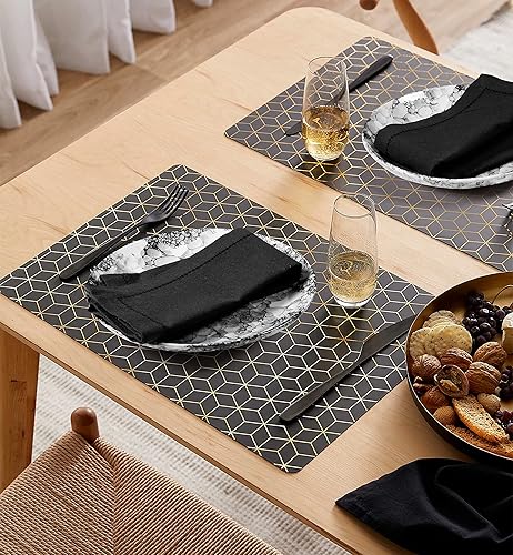 Miniatura 4 de Palisa Juego de 4 servilletas de tela con detalles de dobladillo y esquinas en inglete (18 x 18 pulgadas), color negro, servilletas reutilizables de