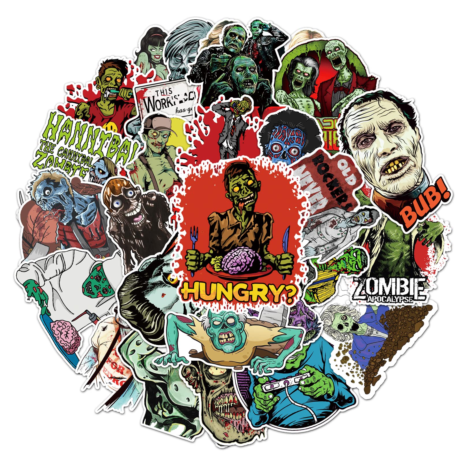 Seedware 50 Pcs Cute Stickers,Zombie Halloween,Vinyl Waterproof Stickers for Water Bottles Laptop Skateboard Journaling Scrapbook, Sticker Decals for Adults Teens Girls Kids and Women (Zombie) 1