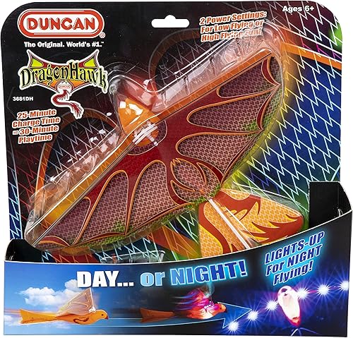 Duncan Toys Dragon Hawk - Pájaro volador iluminado, juguete motorizado día/noche con arranque automático de agitación, cargador USB, 2 posiciones de