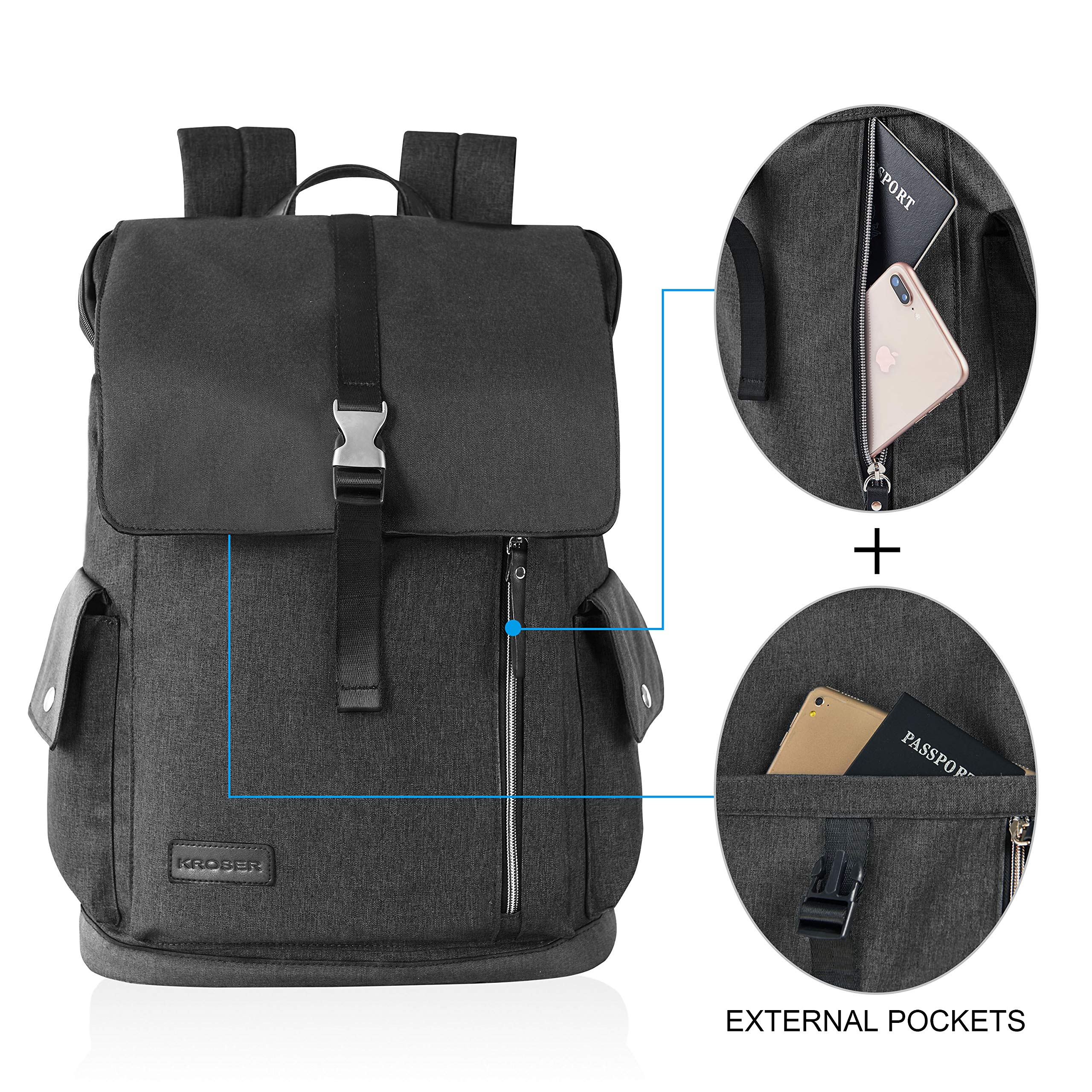 KROSER Sac à dos anti-vol hydrofuge avec port de chargement USB pour ordinateur portable pour mixte adulte