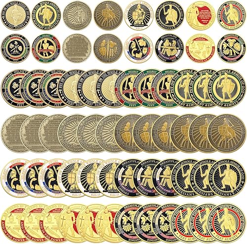 Nosiny 40 monedas de armadura de Dios a granel, monedas de desafío cristiano a granel, regalos de oración conmemorativa de metal para hombres