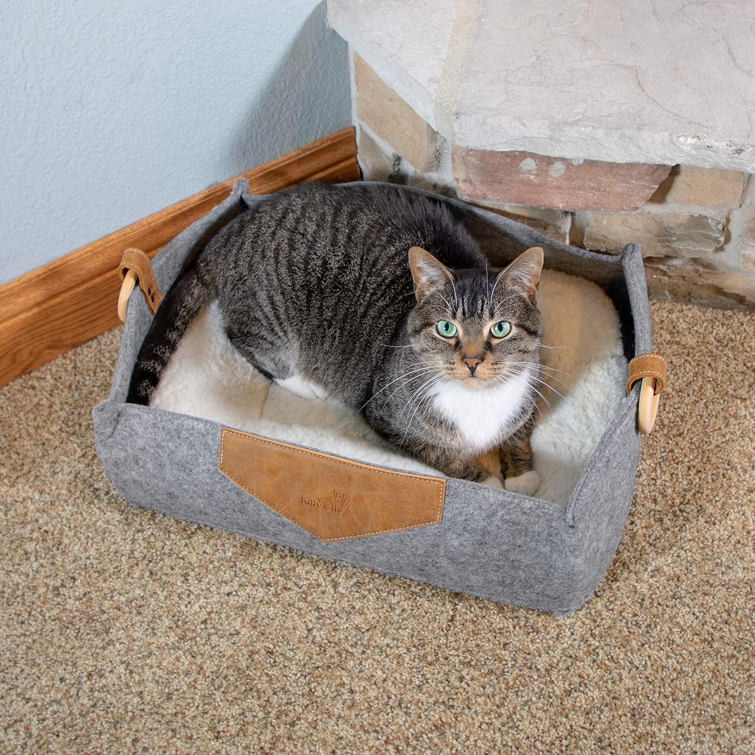 Kitty City Felt Lounge Sleeper Bed, Warm and Cozy cat Bed, Gray (CM-10068-CS01)