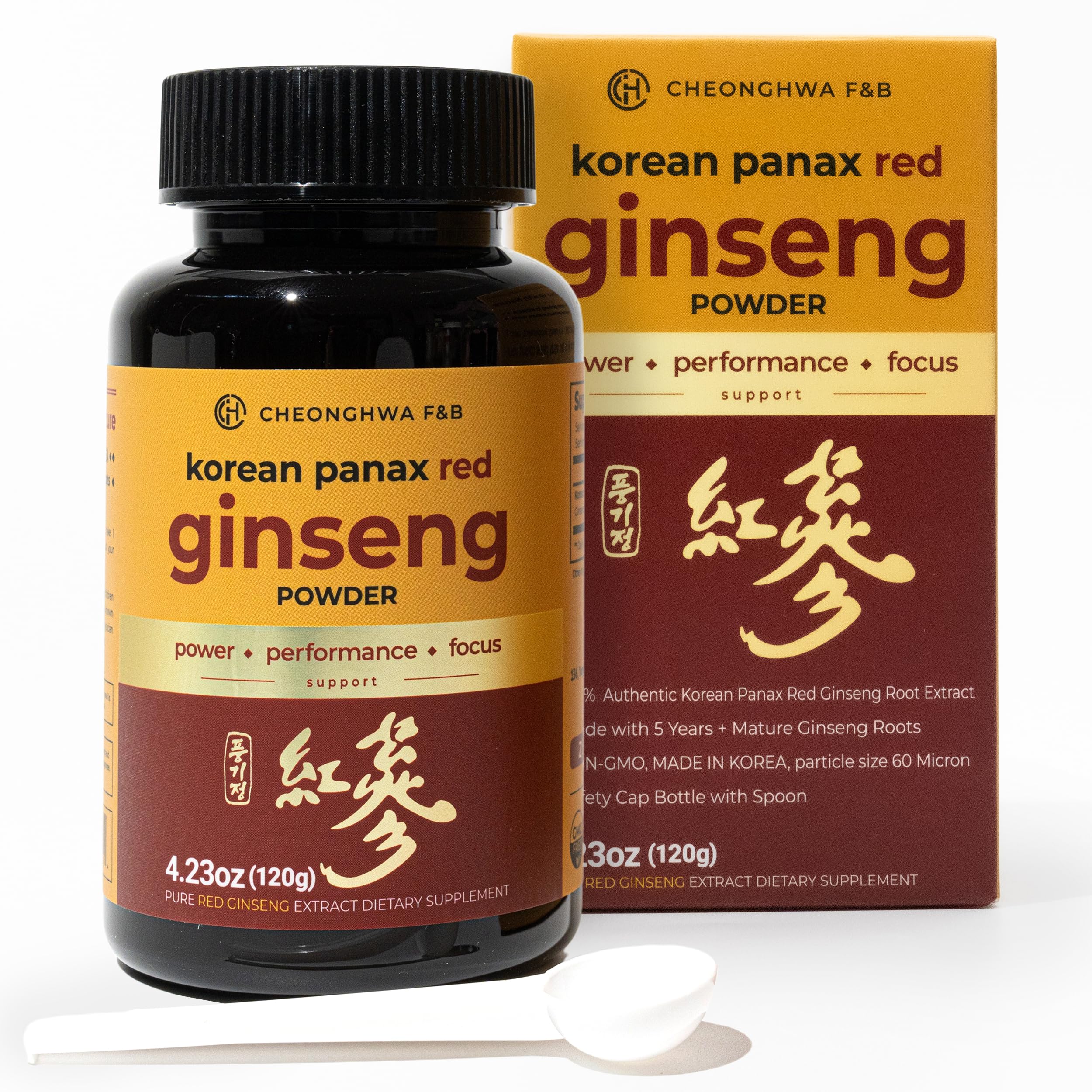CHEONGHWA F&B Panax Ginseng Powder, 10% Ginsenoside (Total 20,000mg, 4 Month Supply), 4.23oz, +5 Year Grown Korean Red Panax Ginseng, Focus & Immune Support, Ultra-fine Powder, Non-GMO