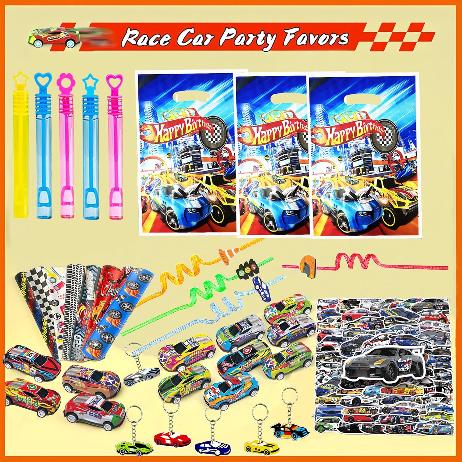 CZWXOXO 122 Pcs Race Car Party Favors Cars Birthday Party Supplies For Classroom Rewards,Cars Birthday Decorations Racing Party Gift Sets That Can Be Given To Friends