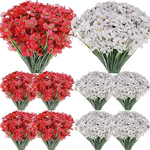 Vista 28 de Lyrow 100 paquetes de flores artificiales violetas, flores sintéticas resistentes a los rayos UV para exteriores, flores de seda sintética, flores