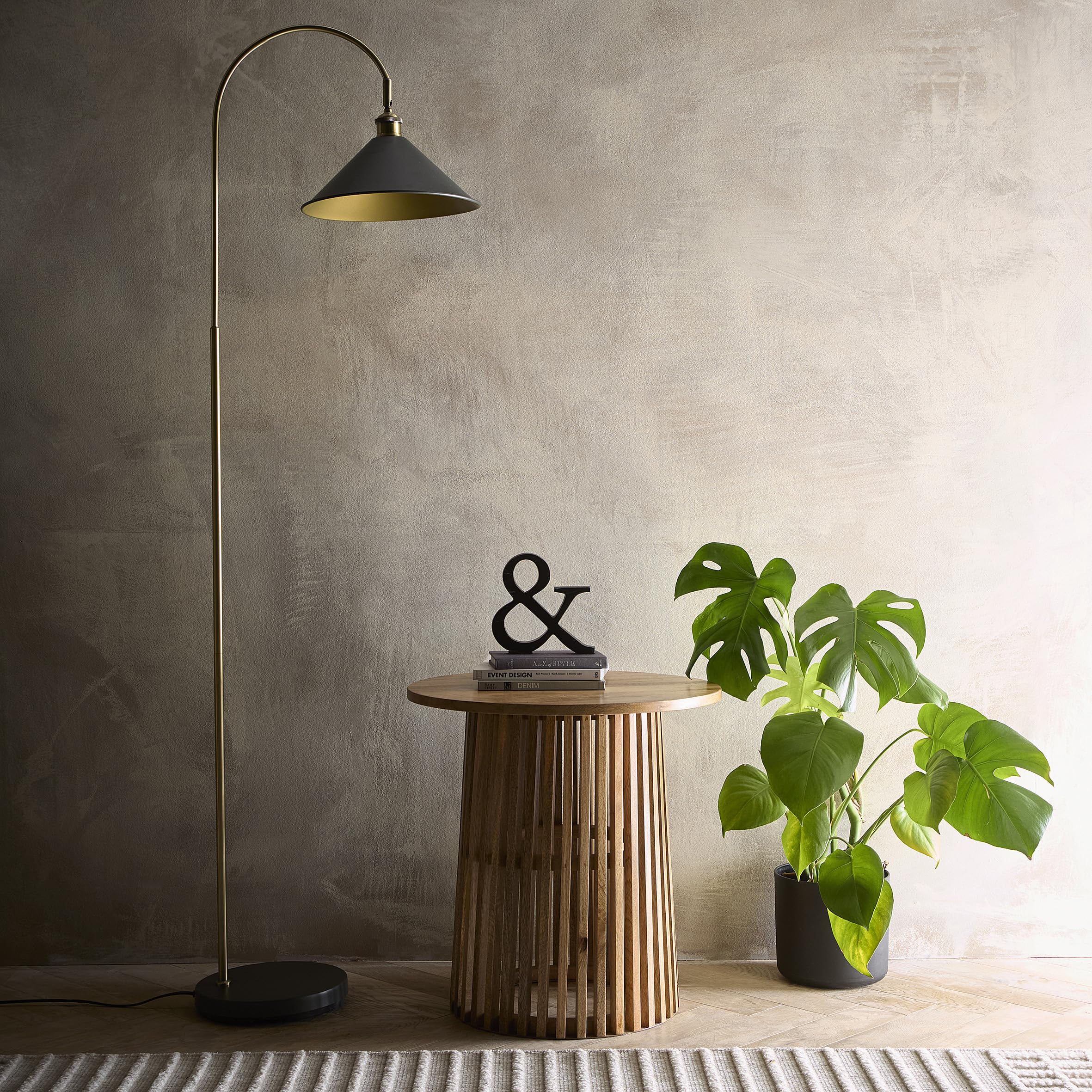 K Living  Derby And Charcoal Floor Lamp - Antique Brass Antique Brass