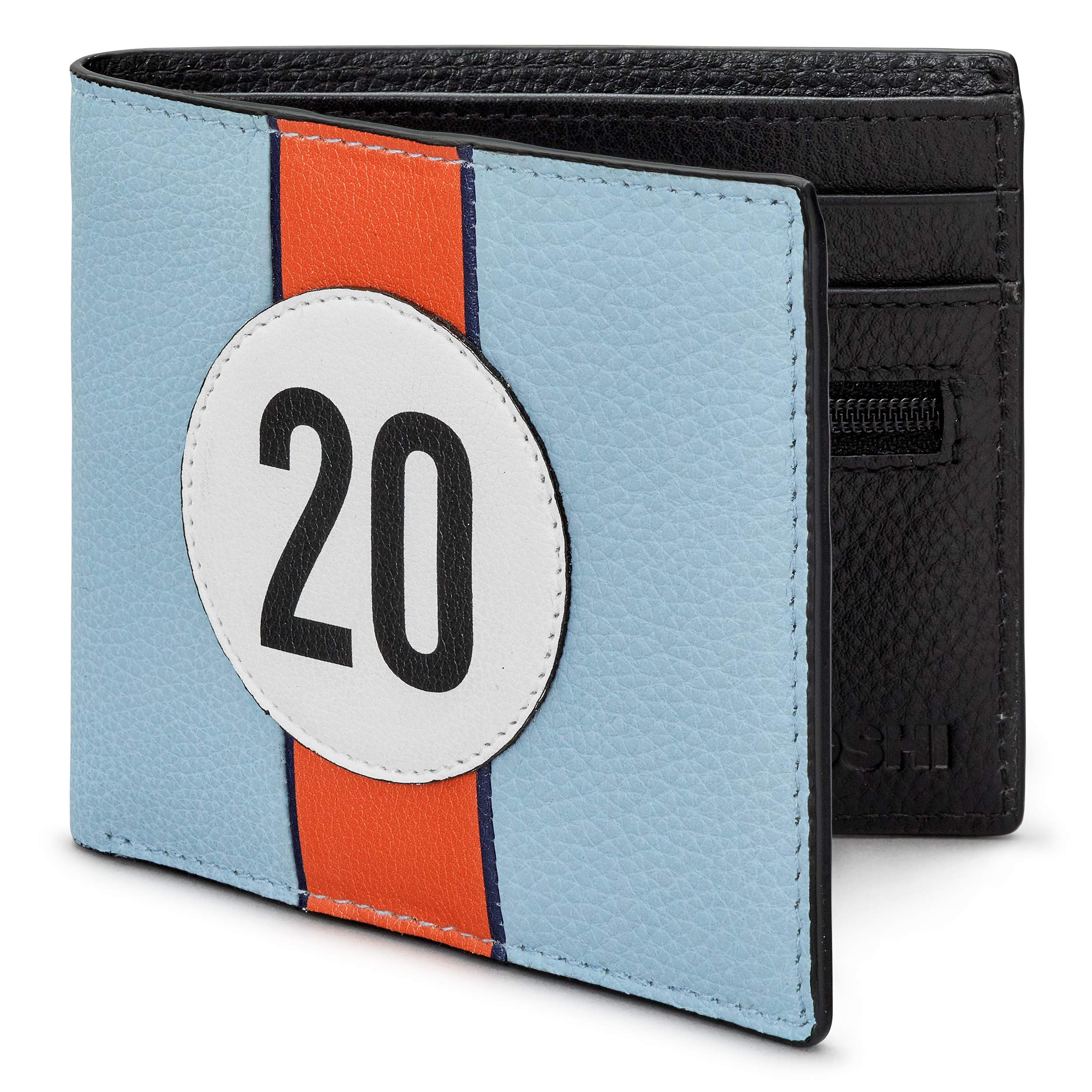 Race Car Livery #20 Men's Leather Wallet, Genuine Blue & Black Leather Wallet, RFID Blocking Wallet, Slim Wallet for Men