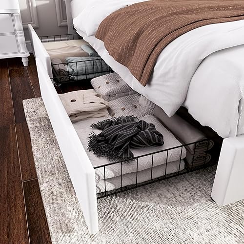 Miniatura 324 de VECELO Base de cama de tamaño matrimonial con cabecera tapizada ajustable, plataforma de listones de madera, diseño sin ruido, fácil montaje Negro