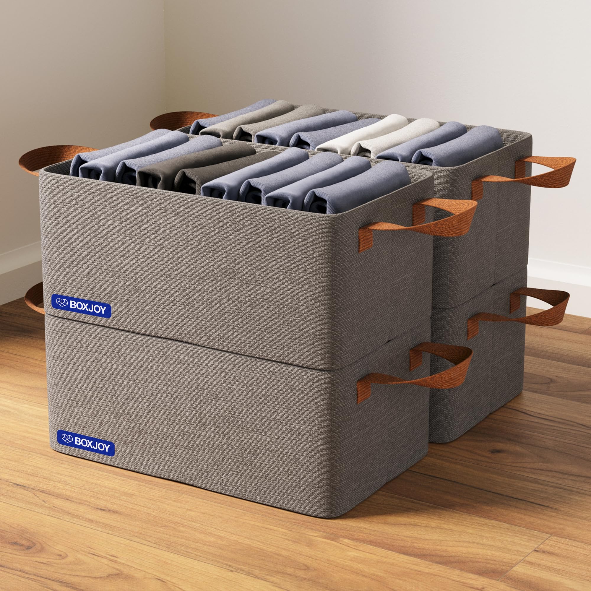 BOXJOY Premium 4 Pcs Wardrobe Cloth Organizer for Storage Box for Clothes with Steel Frame and Handle Foldable Smart Organiser Closet Basket Boxes for Cupboard Cloth Saree Jeans Kapde in Almirah Shelf