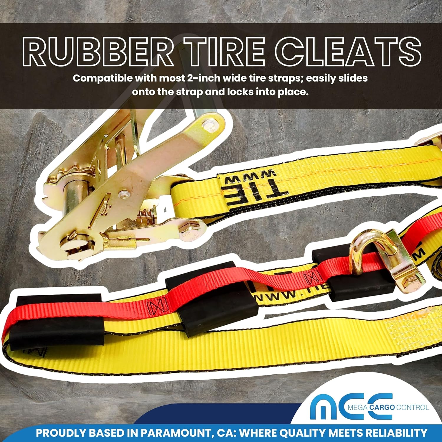 Mega Cargo Control Rubber Tire Cleats - Car/Auto Hauler Tie Down Blocks for 2" Webbing Towing and Wheel Nets (12 - Pack)