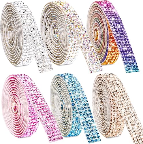 NiArt Cinta autoadhesiva de diamantes de imitación de cristal, 12 rollos de 0.4 in de ancho, total de 12 yardas, multifuncional, decorativa, con