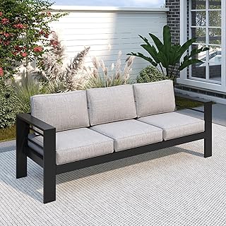 Solaste Aluminum Outdoor Couch, 3-Seat Metal Outdoor Sofa with Water-Res...