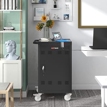 SLEERWAY 30 Devices Mobile Charging Cart Cabinet, Storage Cart for Ipads, Chromebook, Tablet, Laptop, Computer Charging Station for Classroom, Up to 16-in Screen Size, Safe Locking (2022 Upgraded)